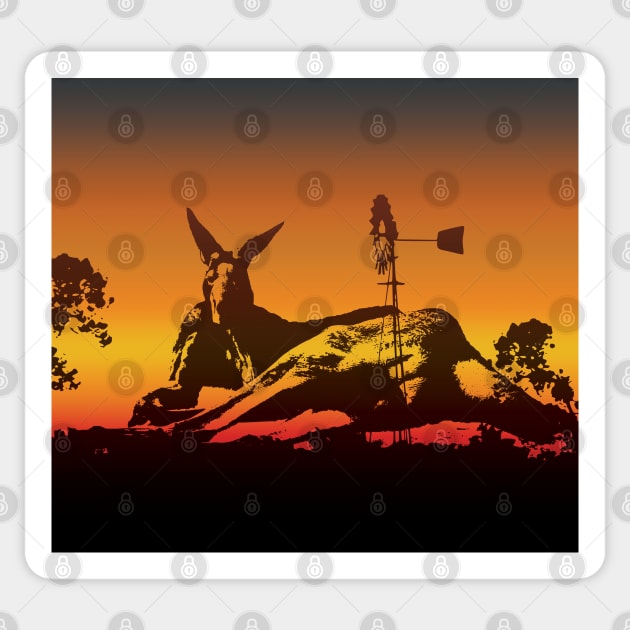 The Australian Native Animal Series: Kangaroo - The Iconic Marsupial & Bush Windmill with the Sunset Colors of Golden Hour Sticker by karenmcfarland13